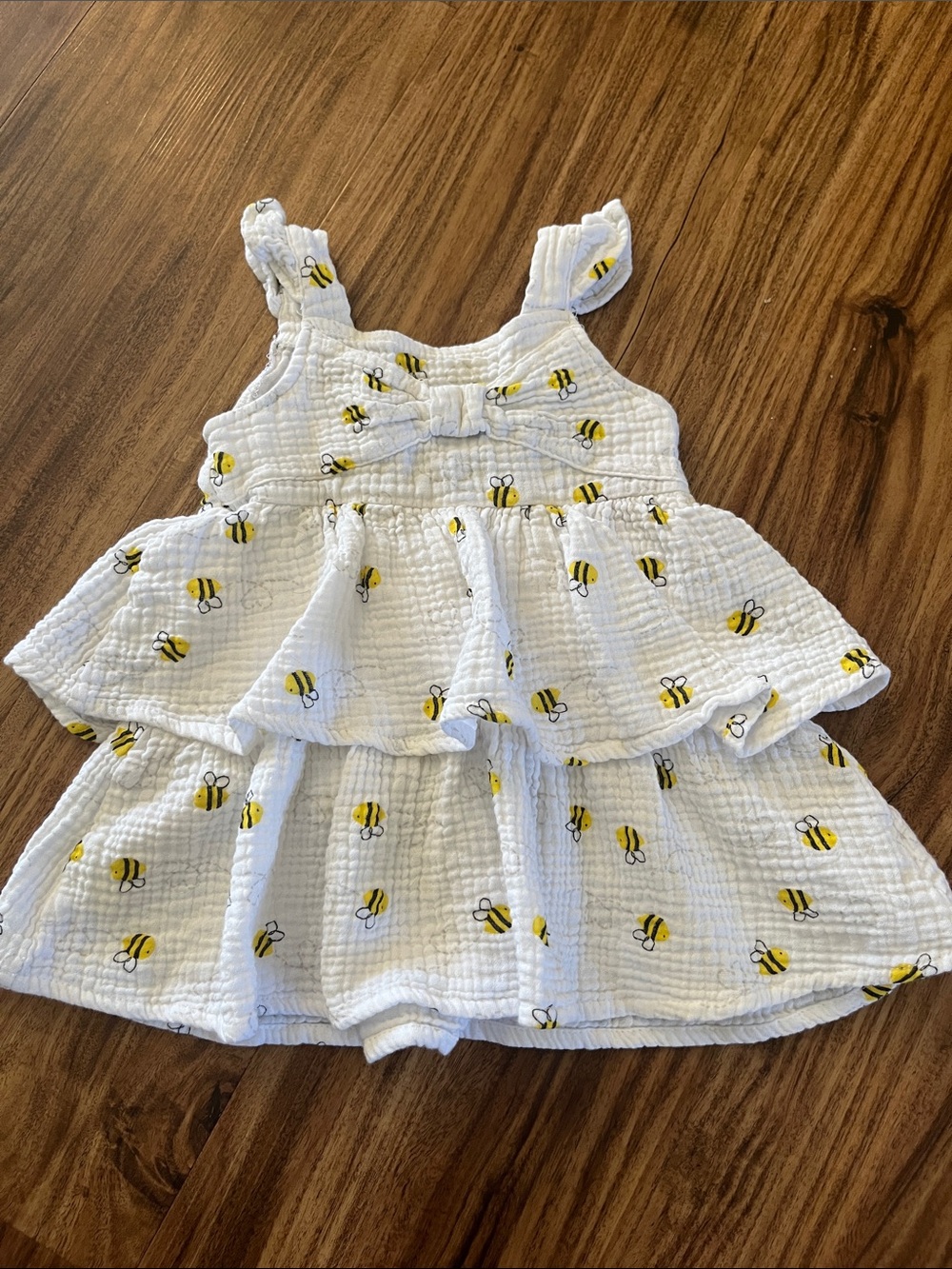 Baby Girls White Bee Print Tiered Sundress